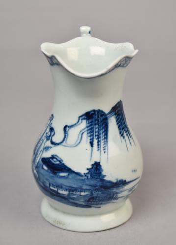Liverpool porcelain blue and white cream jug, Richard Chaffers factory, circa 1760