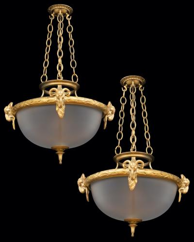 A Pair of Victorian Ormolu Mounted Frosted Bowl Fittings