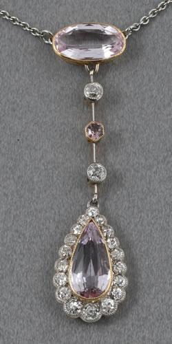 Pink Topaz diamond Edwardian pendant circa 1910