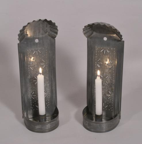 S/4295 Antique 19th Century Pair of Tin Wall Mounted Candle Sconces