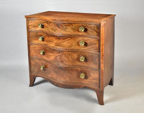 Sheraton serpentine mahogany chest with unusual patented lock, c.1790