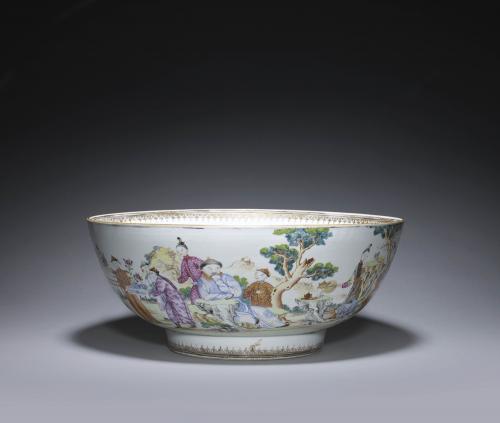 A Fine Chinese Export 'Famille-Rose' Porcelain Punch Bowl, Qing Dynasty, Qianlong Period, Circa 1760 - 1780