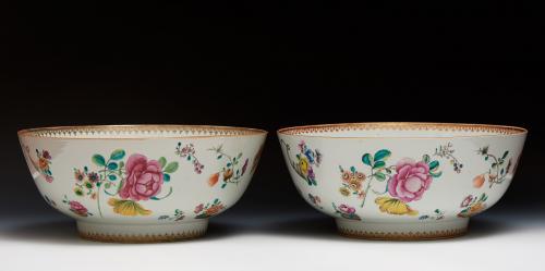 Chinese export porcelain botanical punch bowls