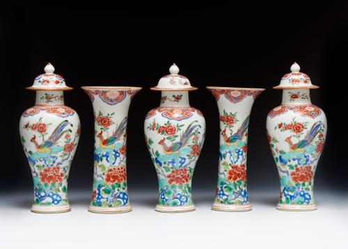 Chinese export porcelain five-piece garniture, Qianlong.