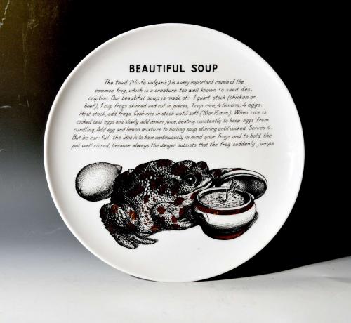Piero Fornasetti Fleming Joffe Porcelain Recipe Plate, Beautiful Soup, 1960s