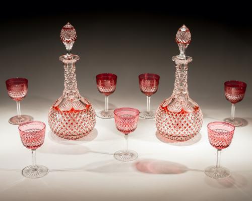 A Fine Victorian Red Overlay Cut Glass Suite