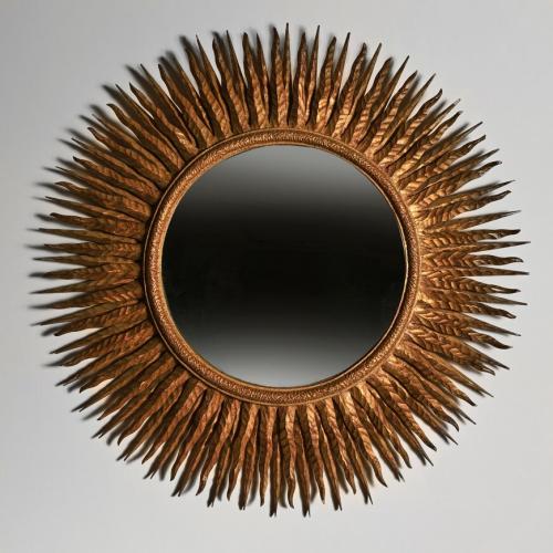 Large Mid Century French Gilt Wood Sunburst Mirror mid century modern