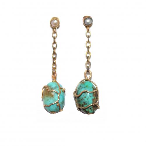 Art Nouveau Turquoise Drop Earrings - Murrle Bennett circa 1900