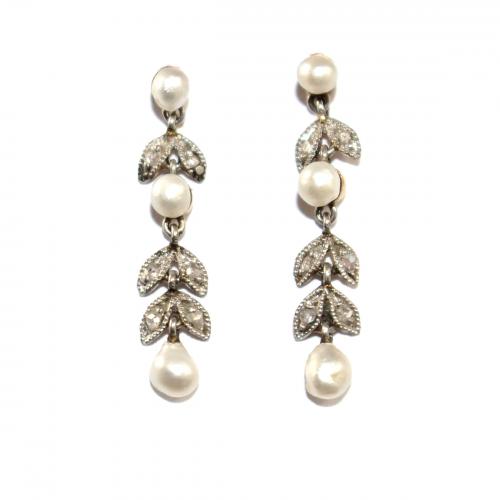 Edwardian Pearl and Diamond Drop Earrings - Screw Fittings circa 1905