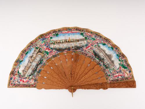 Chinese paper fan decorated views of Macao and Hong Kong circa 1840