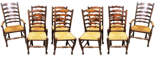 Set of 10 English 19th Century Ladder Back Dining Chairs