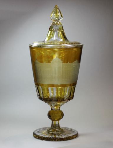 A Bohemian amber glass cup and cover, 19th century