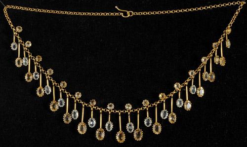 18ct gold Victorian fringe necklace citrine and aquamarine stones circa 1870