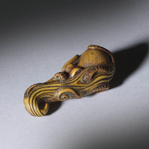 Wood Netsuke of an Octopus, “Phosphorescence” by Guy Shaw (British 1951-2003)