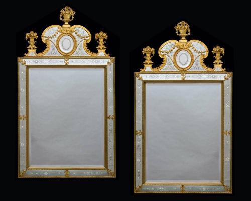 A Near Pair of Victorian Period Ormolu Mounted & Engraved Mirrors