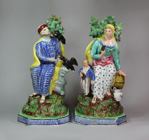 Pair of Staffordshire figures of Elijah and the ravens and the widow