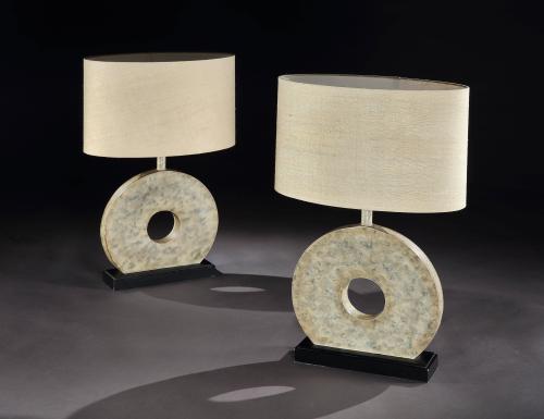 Lamps Table Pair Marbled Midcentury Modern Circle Infinity Earth Palette