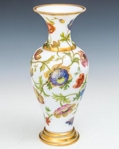 A Fine Flower Decorated Gilt Rimmed Opaline Vase