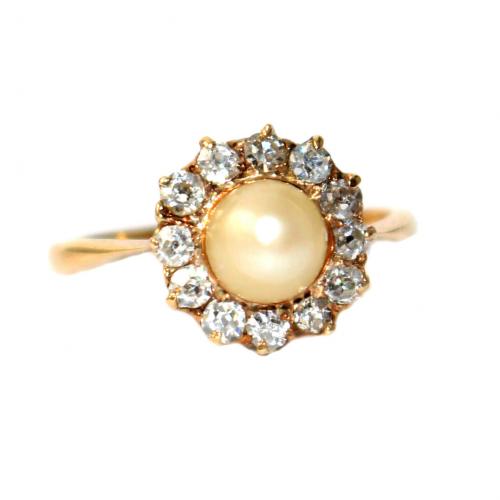 Edwardian Pearl & Diamond Cluster Ring c.1920