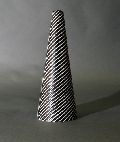 Stig Lindberg Stoneware Conical Vase- Domino Series, Black/White, Gustavsberg, 1954