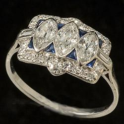Art Deco marquise diamonds and sapphire ring, circa 1920