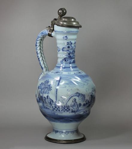 German Hanau blue and white pitcher, 18th century