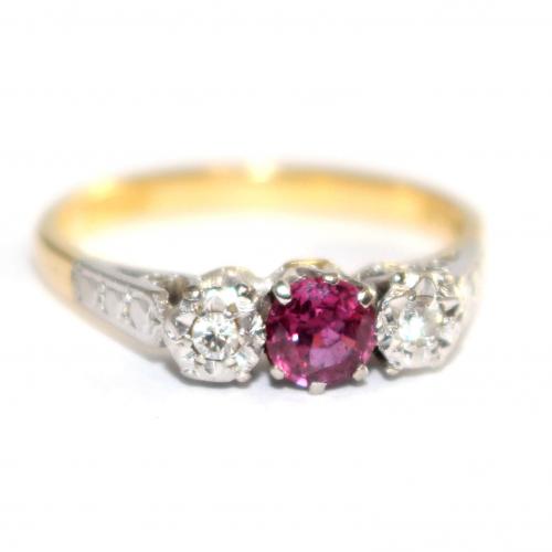 Ruby & Diamond 3 Stone Ring c.1963