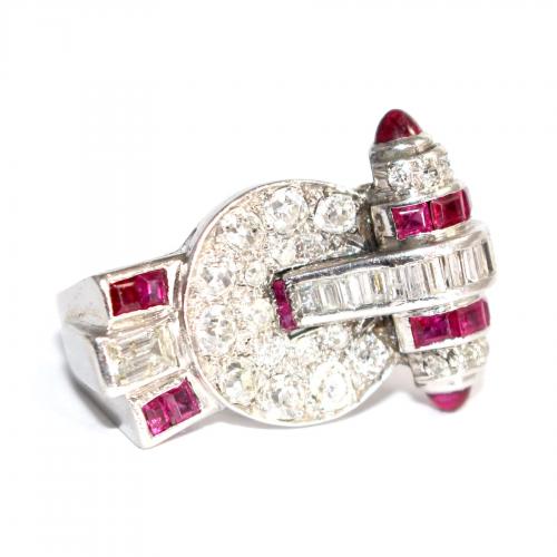 Art Deco Ruby and Diamond Cocktail Ring c.1935