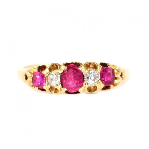 Victorian Ruby & Diamond 5 Stone Ring c.1900