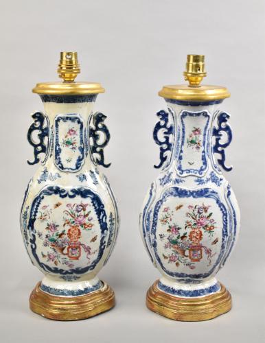 Pair Chinese export vases mounted as lamps, c.1780