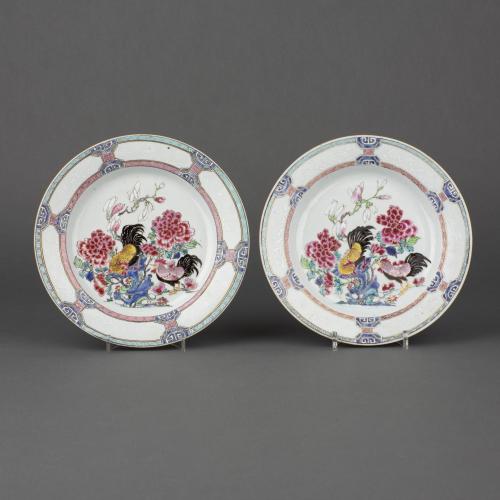 A pair of Chinese porcelain famille rose plates, Qianlong, 1736-1795