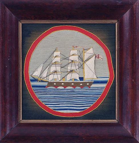 British Sailor's Woolwork Woolie of A Merchant Ship, Circa 1875