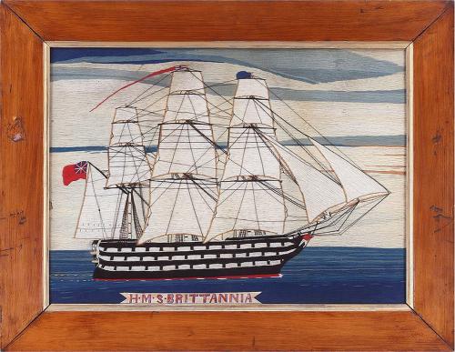 British Sailor's Woolwork Woolie of Ship, HMS Britannia, Circa 1875