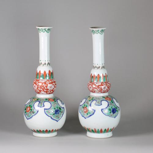 Chinese famille verte double gourd bottle vases, (Kangxi (1662-1722)