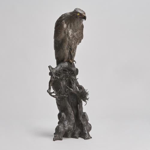 A masterful Bronze Okimono of a hawk Japanese Meiji-era