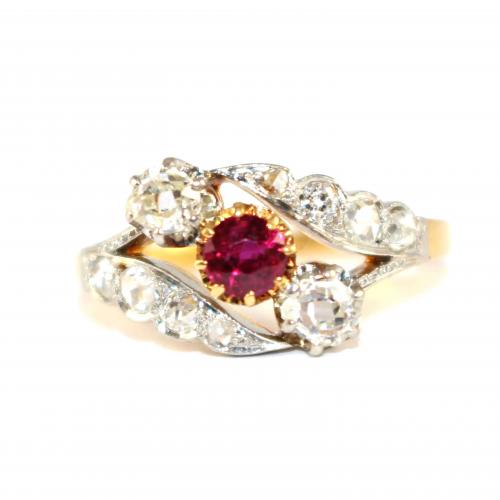 Edwardian Ruby & Diamond Twist Ring - French c.1910