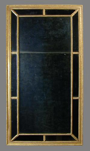 A large Adam period border glass mirror with original plates and gilding, c.1780