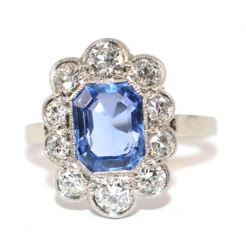 Art Deco Sapphire & Diamond Tablet Ring c.1930