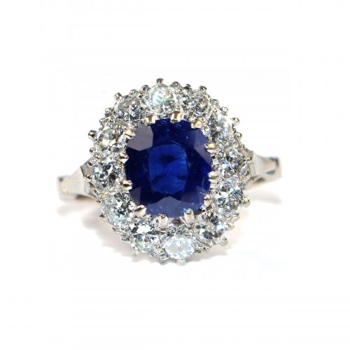 Sapphire & Diamond Cluster Ring c.1950