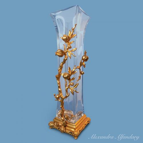 A Fine Large Baccarat Vase With Ormolu Stand, First part of the 20th century