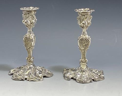 Elkington silver cast candlesticks 