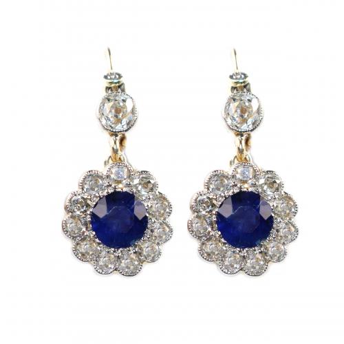 Edwardian Sapphire & Diamond Daisy Drop Earrings c.1920