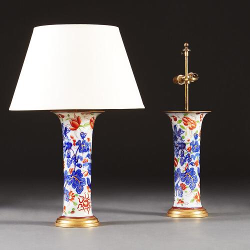 A Pair of Imari Trumpet Vases as Lamps