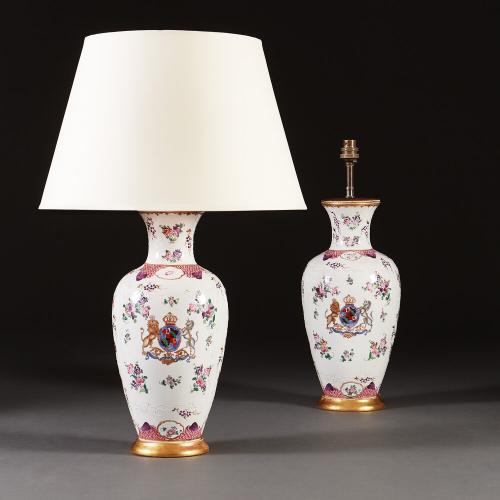 A Large Pair of Samson Armorial Vases as Lamps