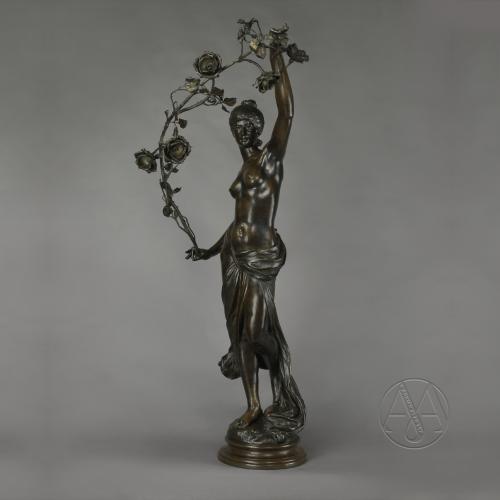 'Grand Nu Aux Feuillages' - A Fine Patinated Bronzed Figural Group by Alois Mayer