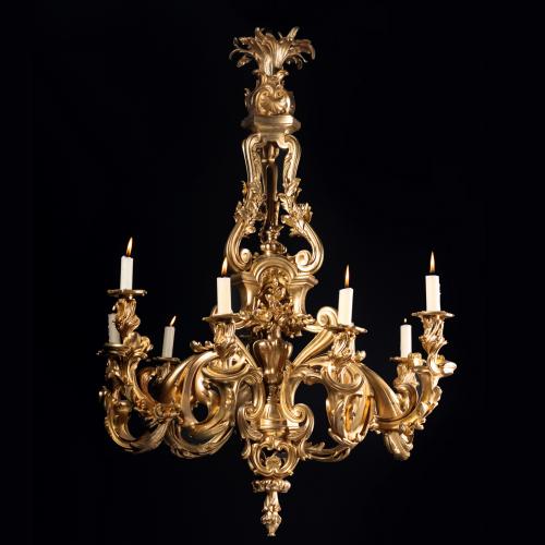A Fine Louis XV Style Gilt-Bronze Nine-Light Chandelier.