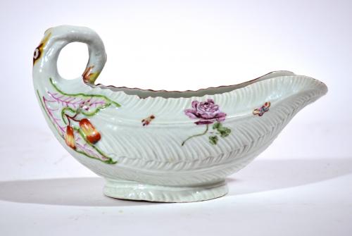 Worcester Porcelain Leaf Molded Sauce Boat, Circa 1755-56  