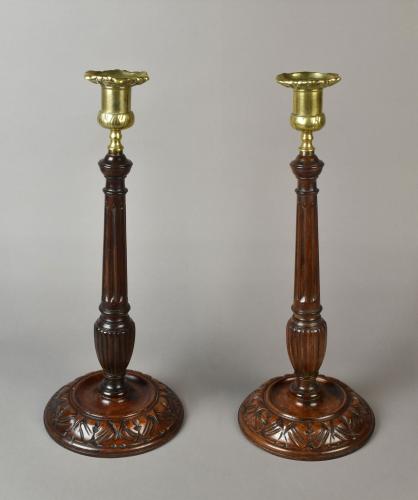 Pair Regency carved mahogany library candlesticks, c.1810
