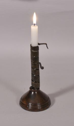 S/4613 Antique Treen 18th Century Spiral Candlestick