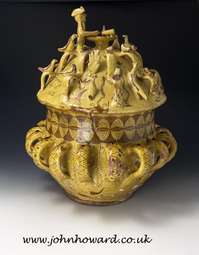 A Significant Slipware documentary Wassail bowl and cover, Ewenney pottery named and dated 1822 – 1823